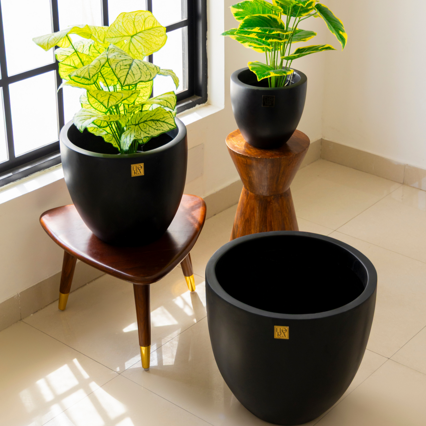 Round Bowl Planter (Set of 3)-Black