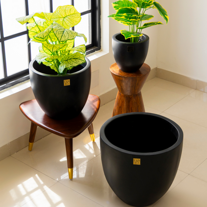 Round Bowl Planter (Set of 3)-Black